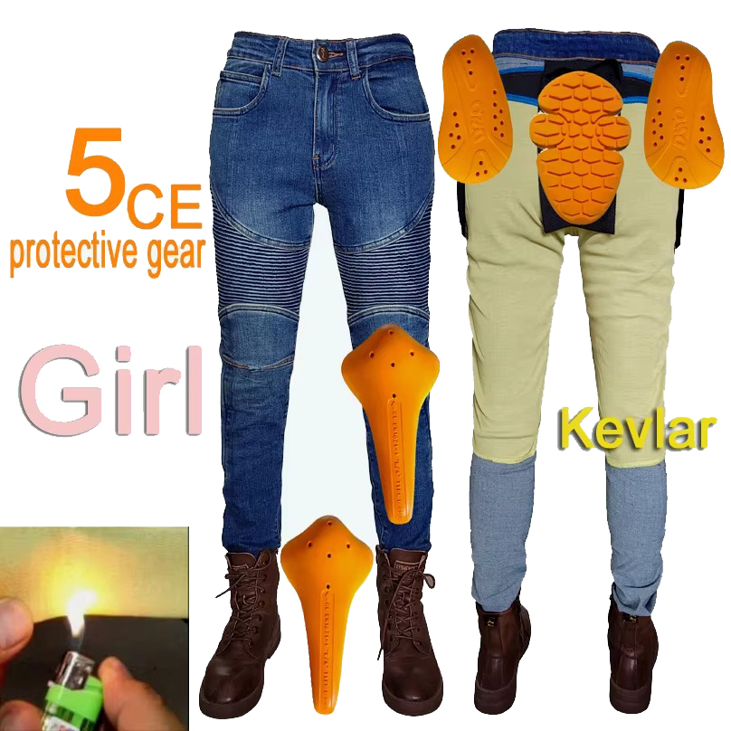 Motorcycle Gear Women Pants - Damen-Motorradjeans Kevlar-Motorradhose Schutzkleidung Touring Blau Aramidfaser